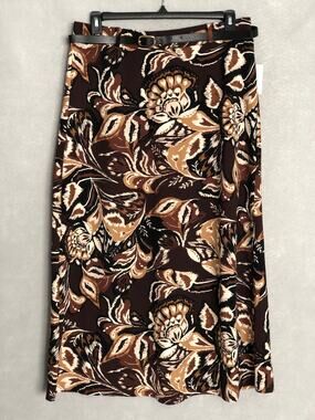 Messini Belted Midi Skirt Belted Floral Brown Women's 1X NEW